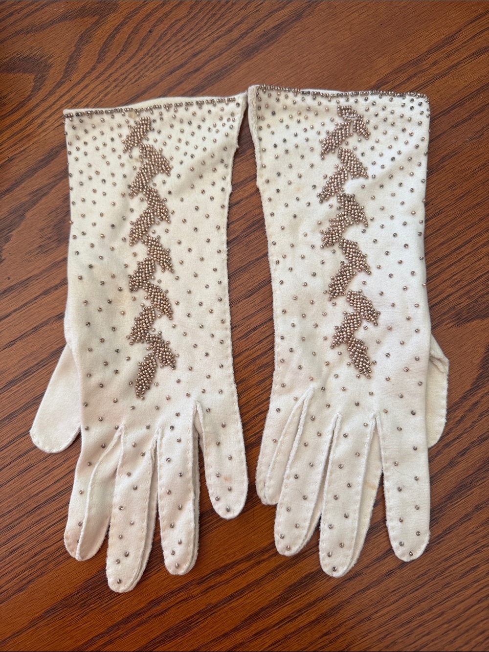 Ivory Beaded Evening Gloves for Women